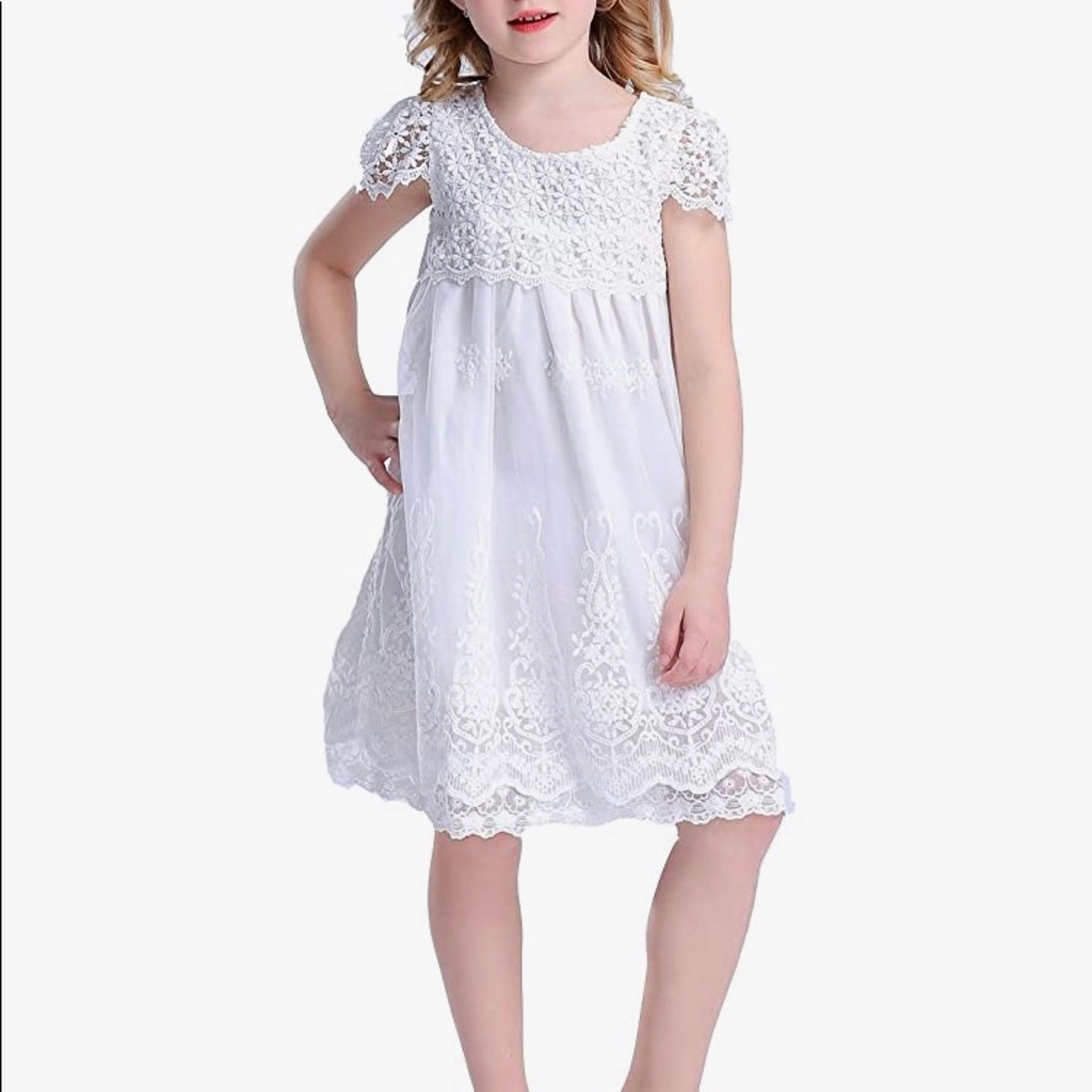 White Vintage Rustic Lace Girl's Dress 4T